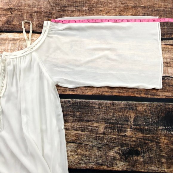 White Off the Shoulder Lined Mini Dress w Straps S - Picture 6 of 7